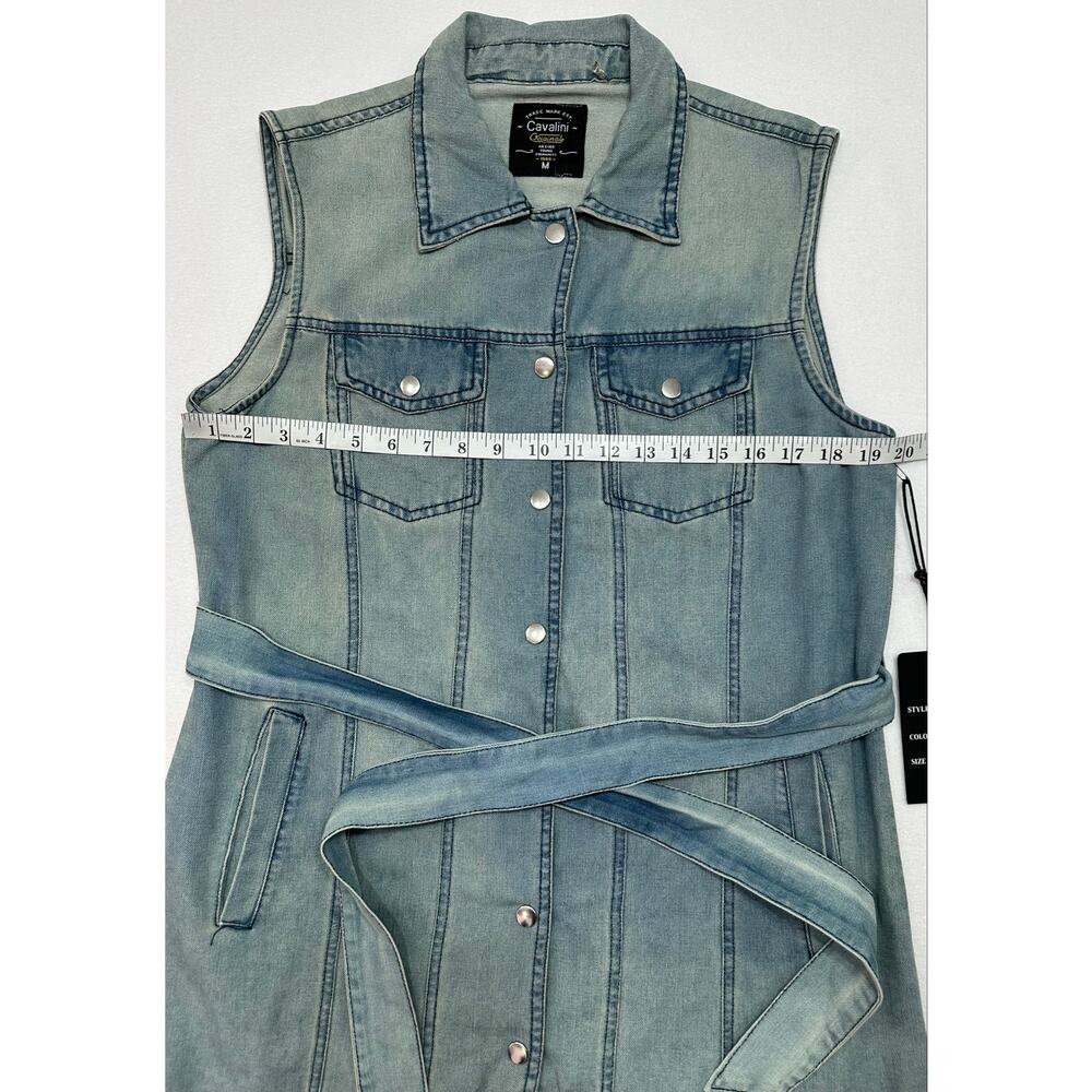 NWT Cavalini Light Wash Denim Sleeveless Belted Denim Shirt Dress Size Medium - Picture 9 of 11